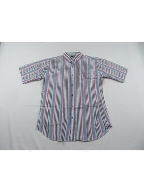Bristol Blues Shirt Button Up White Blue Red Purple Green Striped Men Sz L 1990s